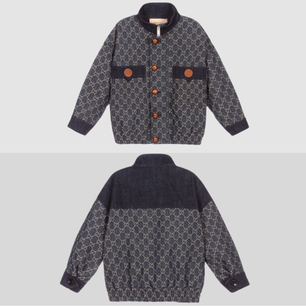 Gucci Kids Boy Dark Blue Denim GG Jacket Size 12 Boy, Fits women’s Size S